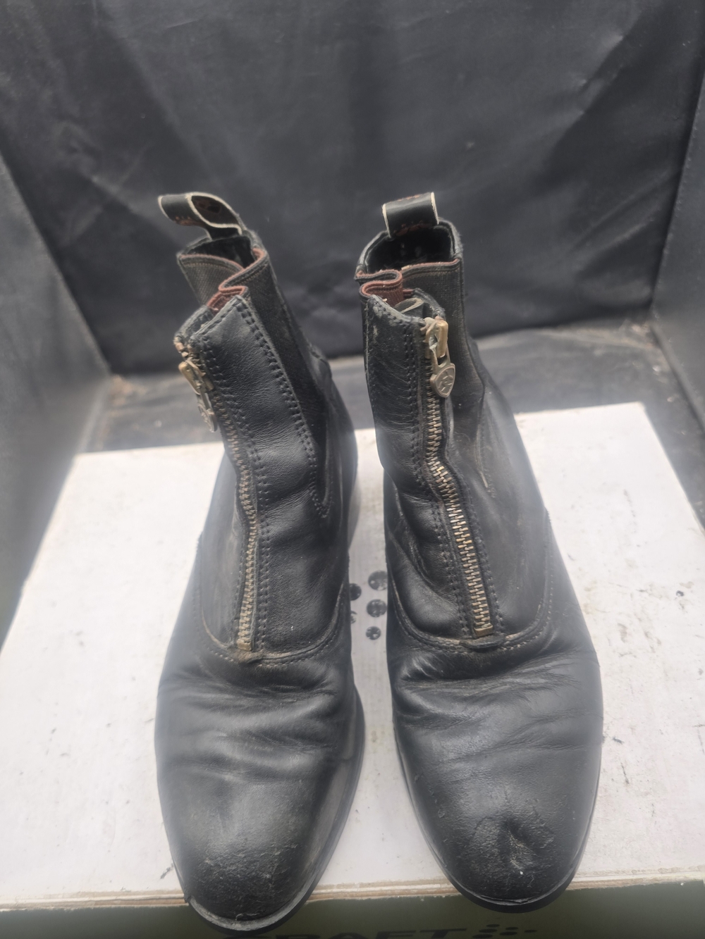 Ariat Black Front-Zip Leather Ankle Booties